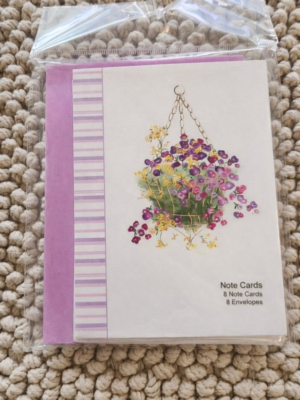 3/$15   Studio 18- Violet flowers in Hanging Basket–8 cards & envelopes NWT